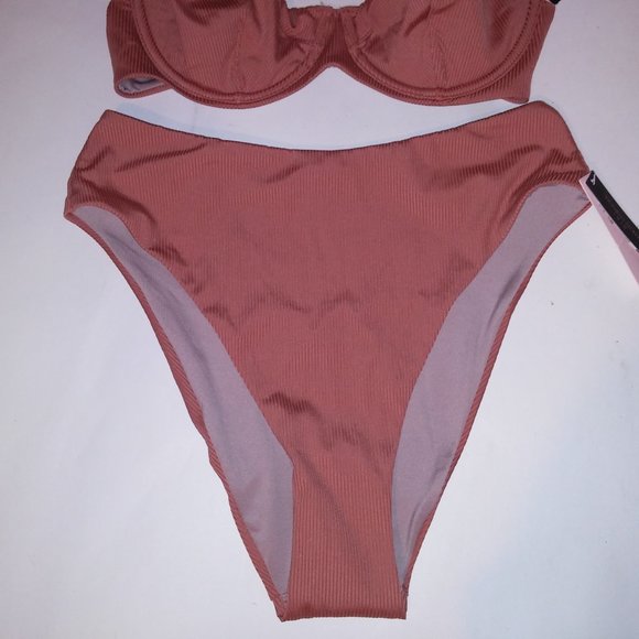 Victoria Secret Swim Bikini Top & Bottom Ribbed High Waist Solid Underwire New - Picture 12 of 15